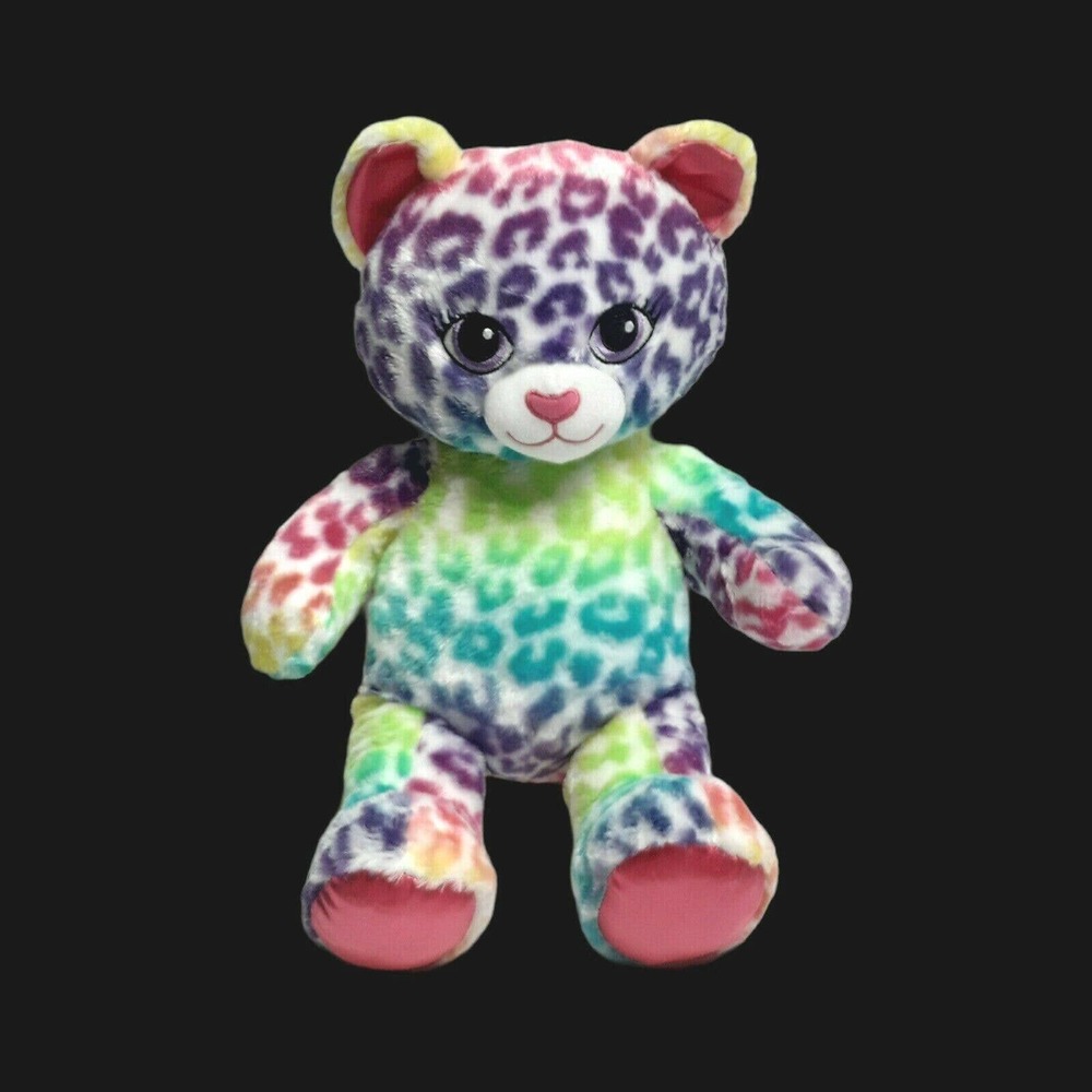 Build A Bear Kitty Cat Multicolored Rainbow Leopard Print 17” Plush BABW Stuffed